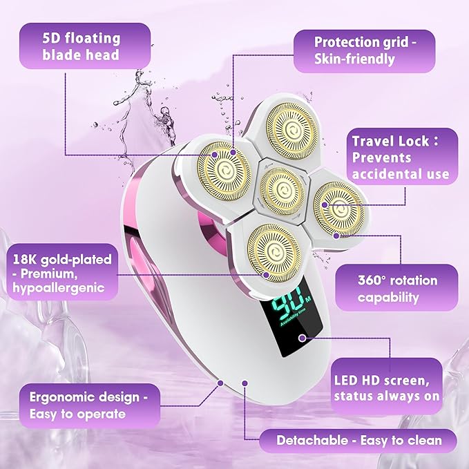 Electric Razors for Women Legs：5D Magnetic Detachable Head Flawless Razor-IPX7 Waterproof Wet Dry Cordless Trimmer-USB Rechargeable Travel Kit