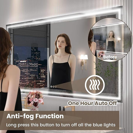 84"X40" LED Bathroom Mirror with Front Lights and Backlit, Anti-Fog, Dimmable, Shatter-Proof Tempered Glass, Lighted Bathroom Vanity Mirror for Wall with 3 Colors, Memory Function