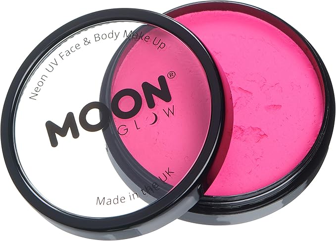 Pro Intense Neon UV Face & Body Paint Cake Pots by Moon Glow - Intense Pink - Professional Water Based Face Paint Makeup for Adults, Kids - 1.26oz