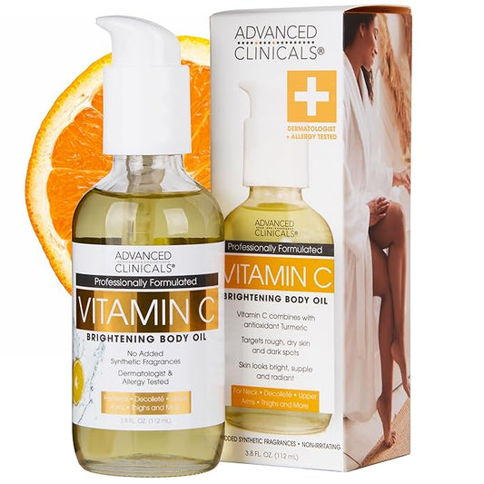 Advanced Clinicals Vitamin C illuminating Body Oil For Women & Men |Vitamin C Oil Skin Care Body Moisturizer With Vitamin E + Botanicals To Help Improve Appearance Of Dark Spots + Dry Skin, 3.8 Fl Oz