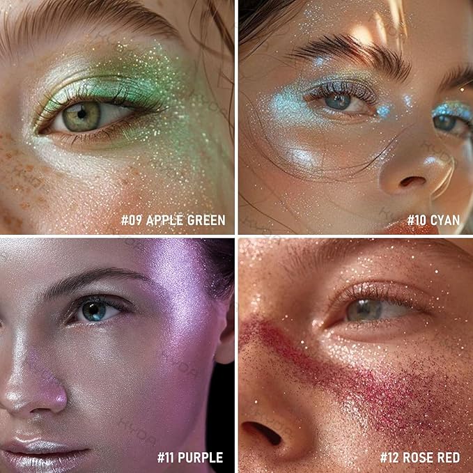 KYDA Highlighter Powder Spray, High Glossy Shimmer Sparkling Powder for Face and Body Glitter Makeup, Body Glitter Spray, Apple Green
