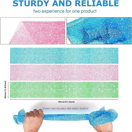 UJFQBH 3 Piece Bright Style African exfoliating net Exfoliating Shower Set Long Bath Sponges for Smooth, Refreshed Skin, The Exterior Gleams - Ideal for Daily Use (Bright Pink, Blue, Green)