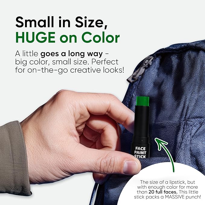 Blue Squid PRO Forest Green Face Paint Stick - Waterproof Body Paint for Adults & Kids Eye Black Baseball, Eyeblack Softball - Hypoallergenic Twist-Up Non-Toxic Makeup Stick for Cosplay, Sports, SFX