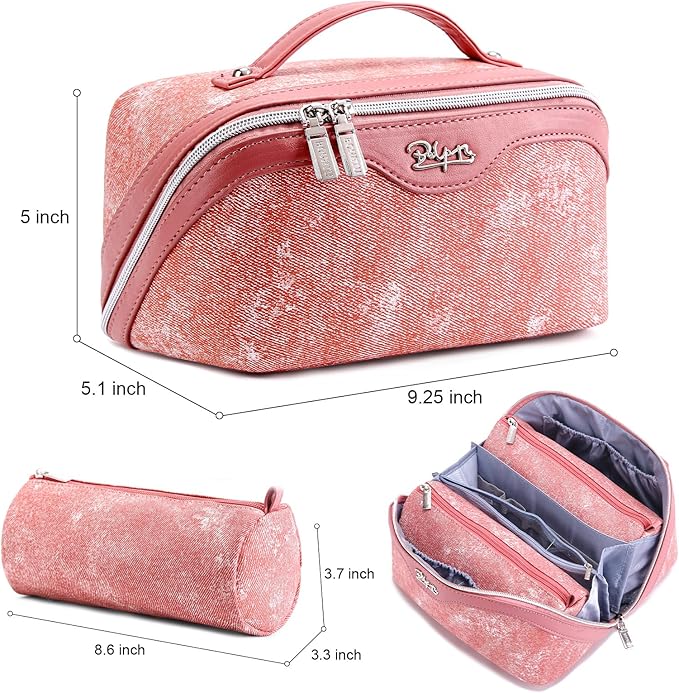 Travel Makeup Bag Cosmetic Bags for Women: 3 Sets Large Capacity Make up Bag - Portable Toiletry Bags with Handle for Women(05-Rosy Red)