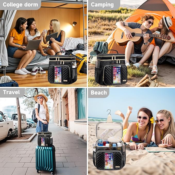 Large Leather Toiletry Bag for Women Men,Bathroom Bag,Water Resistant Portable Shower Caddy for College Dorm,Hanging Toiletry Bags for Traveling,Gym Camping Cruise Ship Travel Essentials Shower Bag