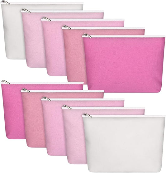 Reginary 10 Pcs Canvas Makeup Bags Bulk for Women Blank DIY Pencil Pouch Travel Toiletry Cosmetics Bags Gift for Christmas Breast Cancer Awareness Thanksgiving Wedding Nurses Teacher(Pink)