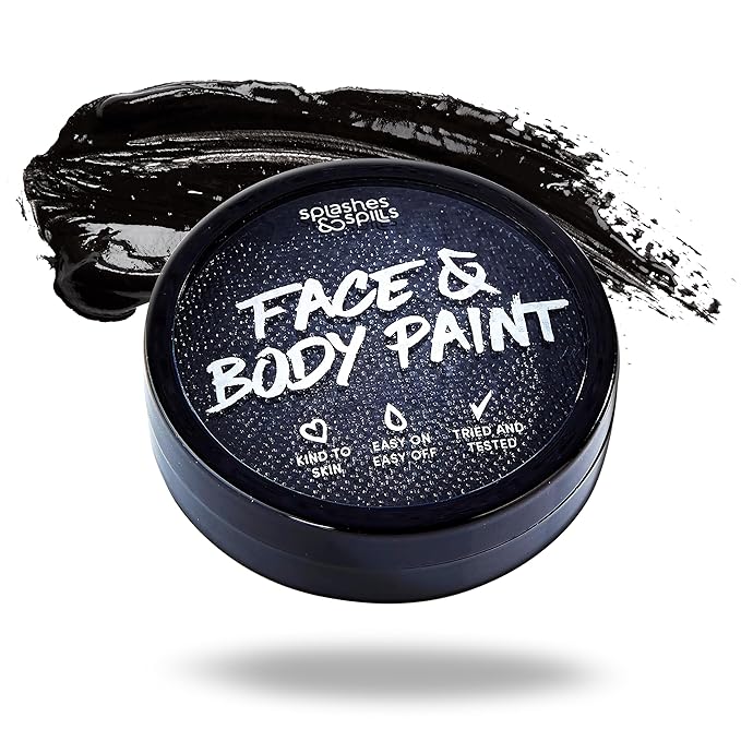 Water Activated SFX Face and Body Paint - Black Face Paint, Special Effects Makeup 18g Cake Tub - Pretend Costume and Dress Up Makeup - Great For Halloween Party and Cosplay by Splashes & Spills