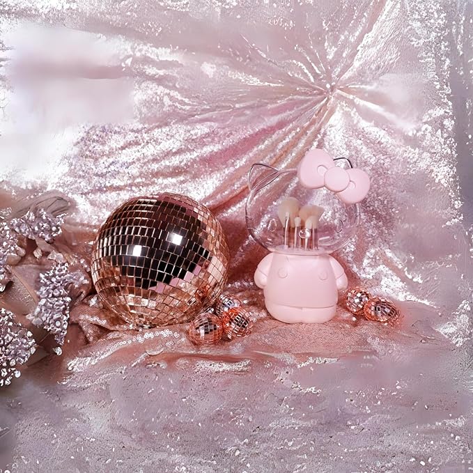 Impressions Vanity Hello Kitty 6 PCs Makeup Brush Set with Clear Cloche, Super Soft Brushes for Foundation, Face Powder, Blending, Eye Shadow, and Liner with Cute 3D Holder Organizer