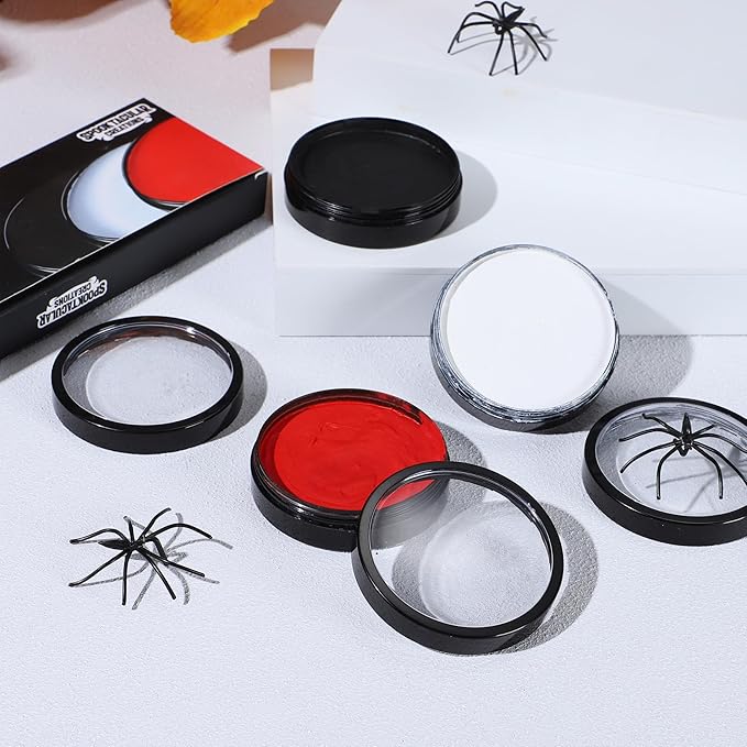 Spooktacular Creations 3PCS Halloween Makeup Face Body Paint Waterproof Foundation Cream Cake Tub, Halloween Party Cosplay Clown Sfx Costume Dress Up Makeup for Adult(1 Oz Each, White, Black, Red)