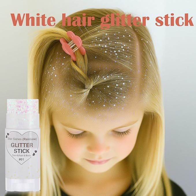 Rainbow White Hair Glitter Stick,Mermaid Costume Body Face Glitter, Singer Concert Halloween Star Glitter Makeup for Kids and Women,Waterproof Rave Accessories Sequins Body Paint