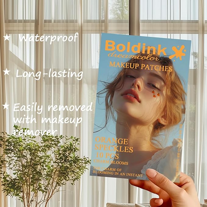 10pcs Orange Waterproof Speckle Makeup Patches, Temporary Facial Tattoos for Adults