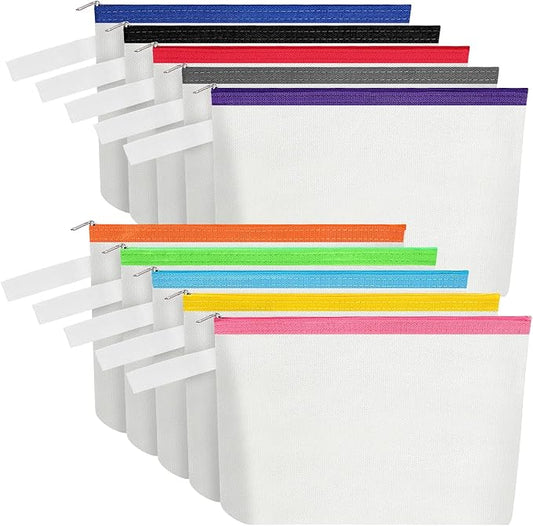 10 Pieces Cotton Canvas Makeup Bag with Bottom and Strap, Multi-Purpose Cosmetic Bag with Zipper Travel Toiletry Pouch, Blank DIY Craft Bag (Multicolor 01, L)