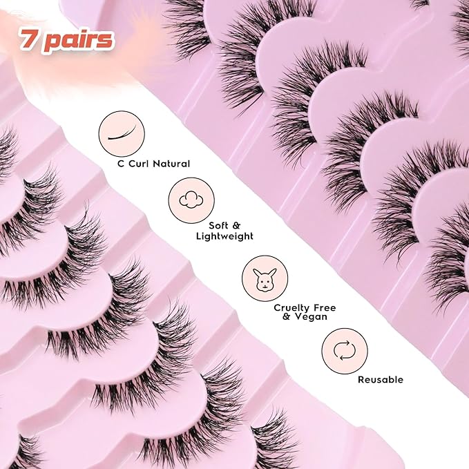 Eyelahses Wispy Lashes Cat Eye 10MM Short Lashes C Curl Soft Lash Strips Siligli