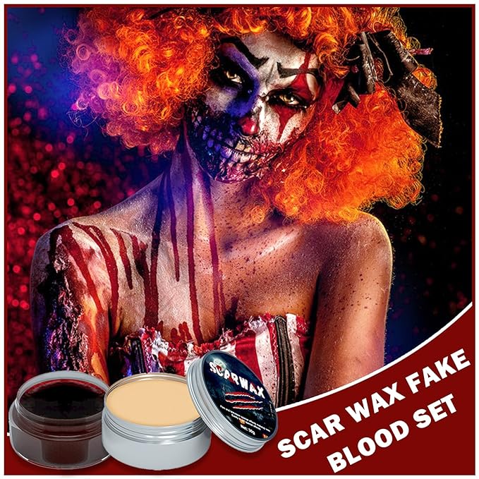 Scar Wax and Fake Blood Gel Set Scar Wax Kit with Spatula for Wound Modeling Skin Wax Fake Nose SFX Zombie Vampire Cosplay Makeup Halloween Special Effects Makeup