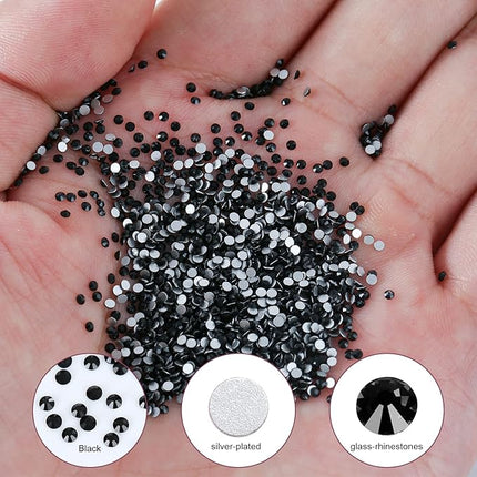 1440Pcs Black Crystal Rhinestones,Glass Flatback Rhinestones Gemstones Small for Nail Face Makeup Art Crafts Clothes Decoration - (SS4,1.6mm,Black)