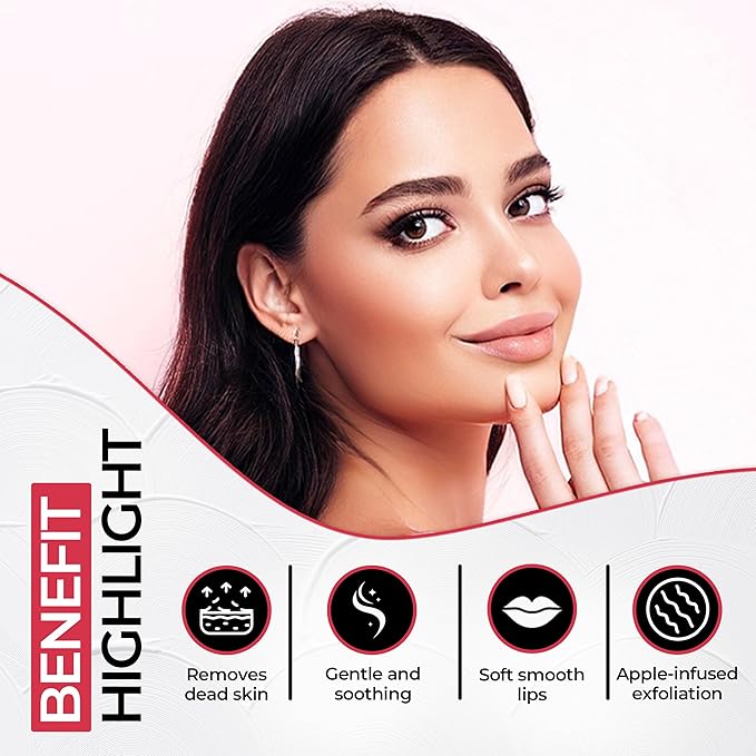 2 in 1 Lip Care Kit with Apple Lip Scrub Exfoliator 28g and Peach Balm Moisturizer 20g – Intense Hydration Set for Dry, Chapped, Cracked Lips (48g)