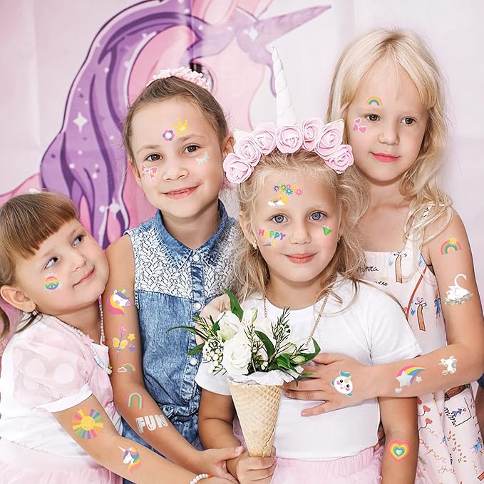 118 PCS Kids Tattoos Temporary for Girls, Unicorn Rainbow Crown Glitter Tattoos, Girls Unicorn Party Decorations Kids Birthday Party Favor Supplies Princess Tattoos Stickers