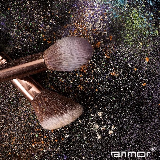 Anmor Contour and Highlighter Brush Set, Premium Blush Bronzer Face Makeup Brush Kit, Perfect for Cheek Nose Blending Contouring (Champagne, Contour/Highlighter)