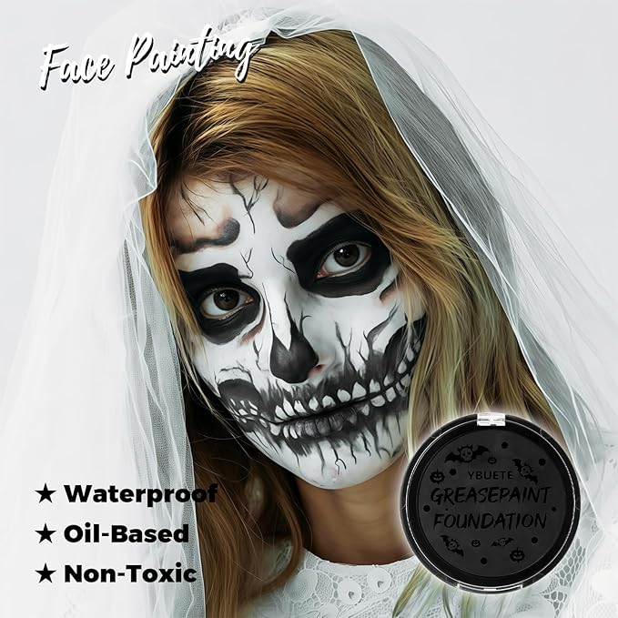 Black Cream Face Body Painting Foundation, Professional Waterproof Oil Based Black Face Paint for Halloween SFX Skeleton Joker Zombie Vampire Cosplay Makeup Adult Cosplay Costume Party