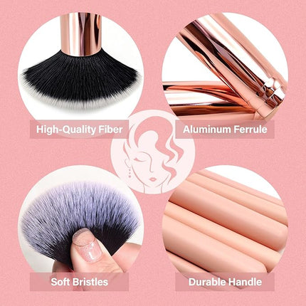 Makeup Brushes Set, Mlemle Professional 26 Pcs Makeup Kit, Include Powder Foundation Concealers Blush Eye shadows Eyebrow 21 Pcs Makeup Brushes and 2 Powder Puff, 3 Makeup Sponge(A01-Pink)
