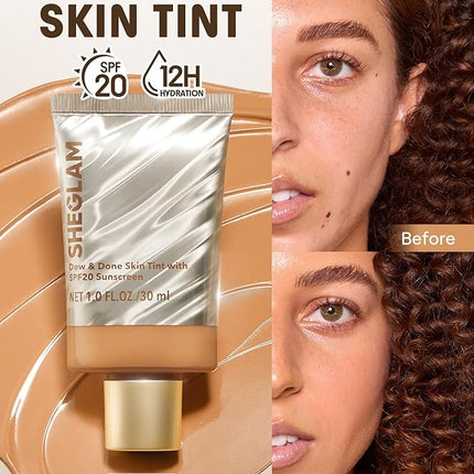 SHEGLAM Dew & Done Skin Tint with SPF20 Light-medium Coverage Foundation Evens Skin Tone-Honey