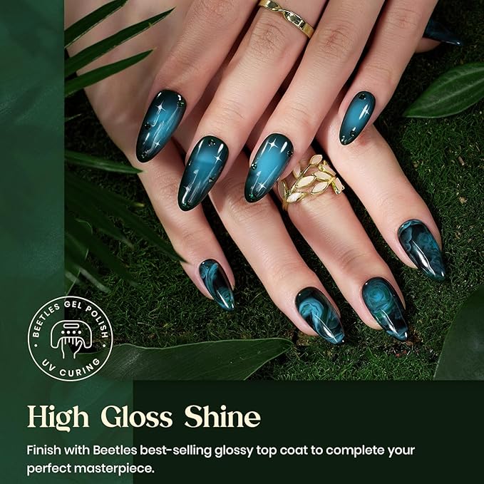 Beetles Green Gel Nail Polish Set - Boundless Forest Dark Green Gel Polish, 6 Colors Soak Off Uv LED Nail Lamp Gel Nail Kit Home DIY Manicure Nail Salon