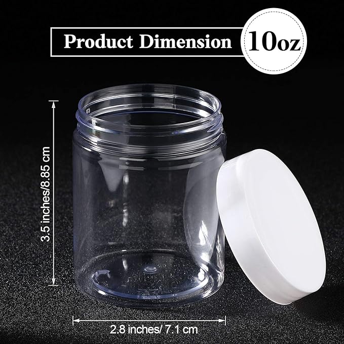 Patelai 4 Pieces Round Wide-mouth Leak Proof Plastic Container Jars with Lids for Travel Storage Makeup Beauty Products Face Creams Oils Salves Ointments DIY Making(10 Ounce,White)