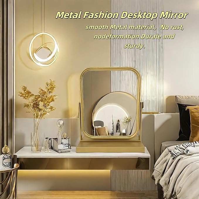 Tabletop Vanity Mirror Adjustable Rotation Golden Metal Framed Gold Vanity Mirror, Room for Living Room,Bedroom,Tabletop,Bathroom.