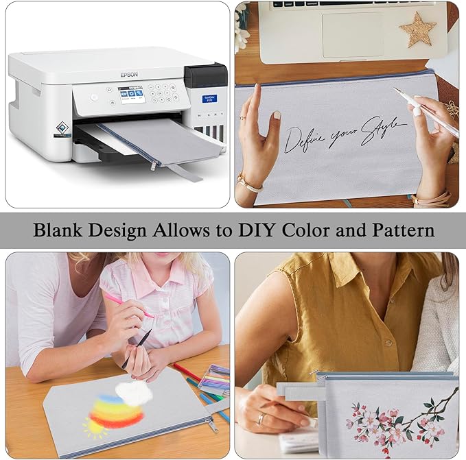 10 Pieces Cotton Canvas Makeup Bag with Bottom and Strap, Multi-Purpose Cosmetic Bag with Zipper Travel Toiletry Pouch, Blank DIY Craft Bag (Grey, M)