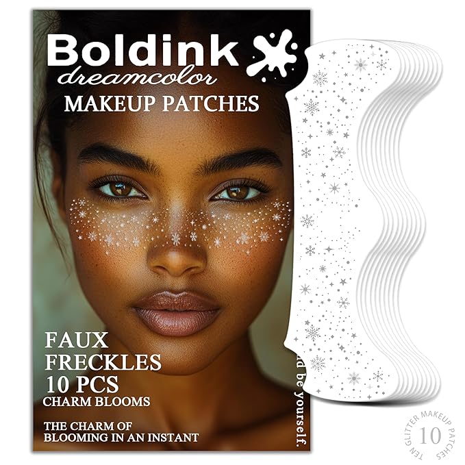 10 Pcs Makeup Patches - Glitter Freckles, Waterproof Face Glitter Speckles, Temporary Face Freckles (Silver Snowflake)