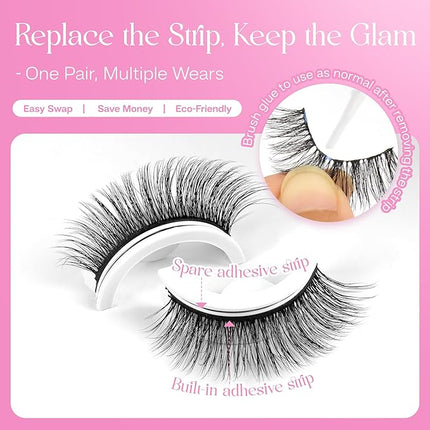 CALAILIS Self Adhesive Eyelashes 5 Pairs Natural Look Press On Lashes No Glue Need Eyelashes Reusable Wispy Self-adhesive False Lashes with Replacement Adhesive Strips (B02)