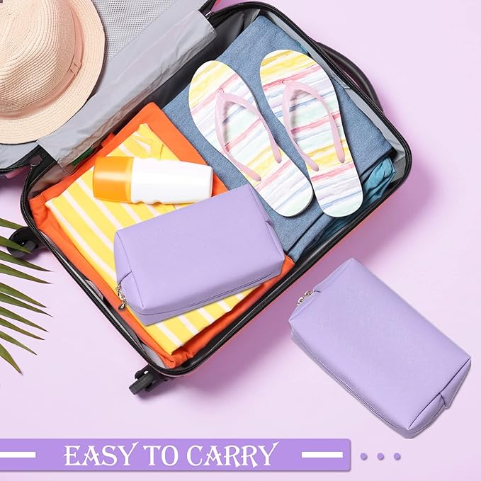 Sanwuta 9 Pcs Makeup Bags Bulk PU Double Zippers Cosmetic Bag Makeup Toiletry Pouch Portable Travel Organizers Case for Women Bachelorette Party End of The Year Bridesmaid Gift(Purple)