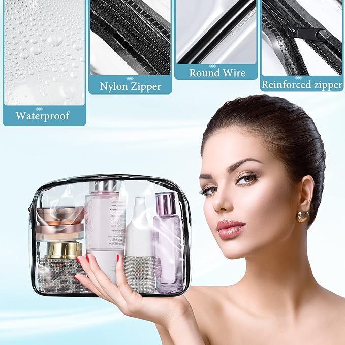 Weewooday 12 Pieces Clear Makeup Bags Cosmetic Storage Bags PVC Zipper Pouches Travel Waterproof Makeup Plastic Case for Women Organizing Toiletries Traveling Bathroom(Large,Black)