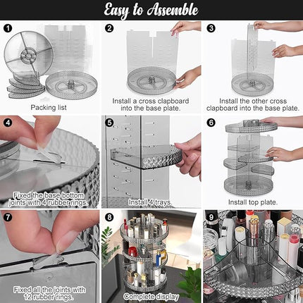 Rotating Makeup Organizer Countertop, Acrylic Makeup Storage Organizer Round, Large Cosmetic Organizer 7 Layers Large Capacity, Fits Makeup Brushes, Lipsticks, Bathroom, Vanity, Gray