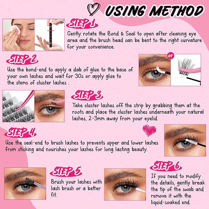 PROLASHBEAUTY Lash Bond and Seal Cluster Lash Glue & Seal Waterproof Bond and Seal Cluster Lash Glue for DIY Eyelash Extensions Waterproof Strong Hold (5ml+5ml, Clear Bond & Clear Seal)