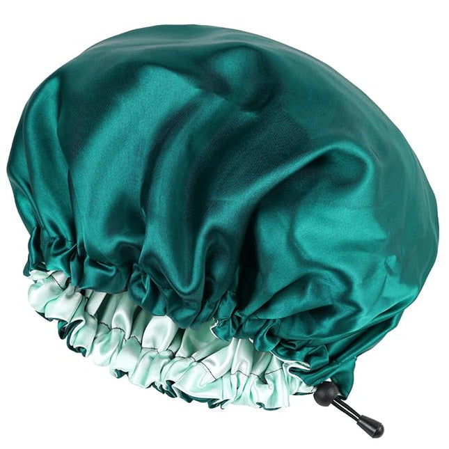 CHORHA Satin Sleep Cap,Double-Sided Adjustable Sleep Bonnet,Bonnet Cap for Sleep (DARK GREEN)