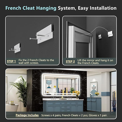 84x32 Inch LED Bathroom Mirror with Lights, Backlit & Front Lit, Anti-Fog Lighted Vanity Mirrors for Bathroom Wall, Dimmable, 3-Color Light, Memory, Shatter-Proof, Tempered Glass, ETL Listed