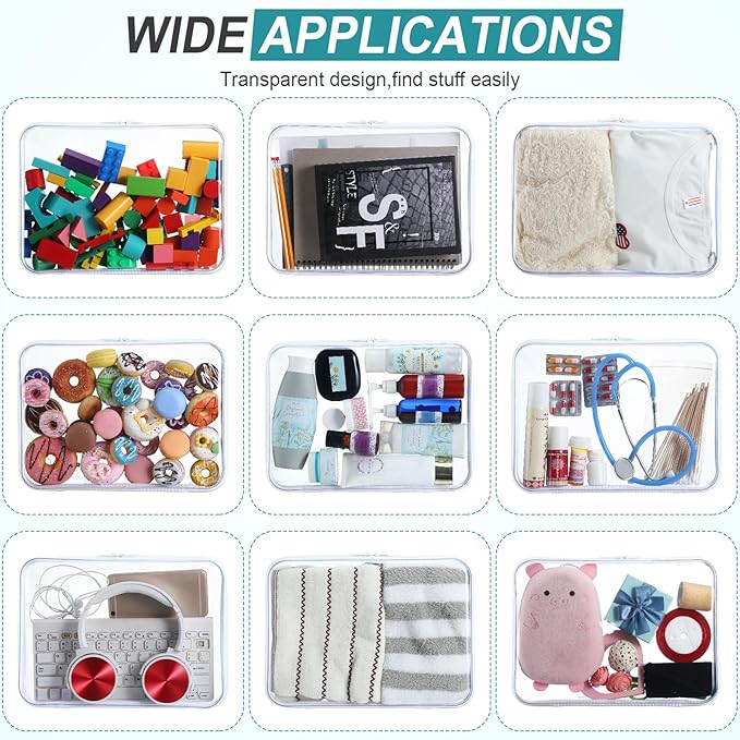 Sanwuta 6 Pcs Clear Hard Zipper Case Pencil Pouches Hard Plastic Zipper Pouches Makeup Bag Transparent Cases for Snacks Plastic Storage Organizer Box for Travel(White,12.6 x 9 x 2 Inch)