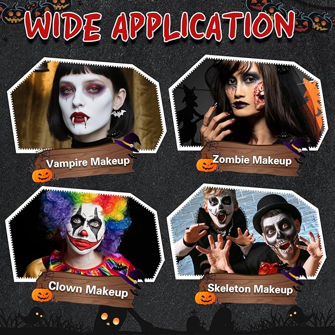 Special Effects Makeup Kit,Sfx Make up with Scar Wax,Fake Blood Spray & Gel,Clown Makeup Kit,Body Paints for Adults,All in One Halloween Make up for Zombie Cosplay Make up