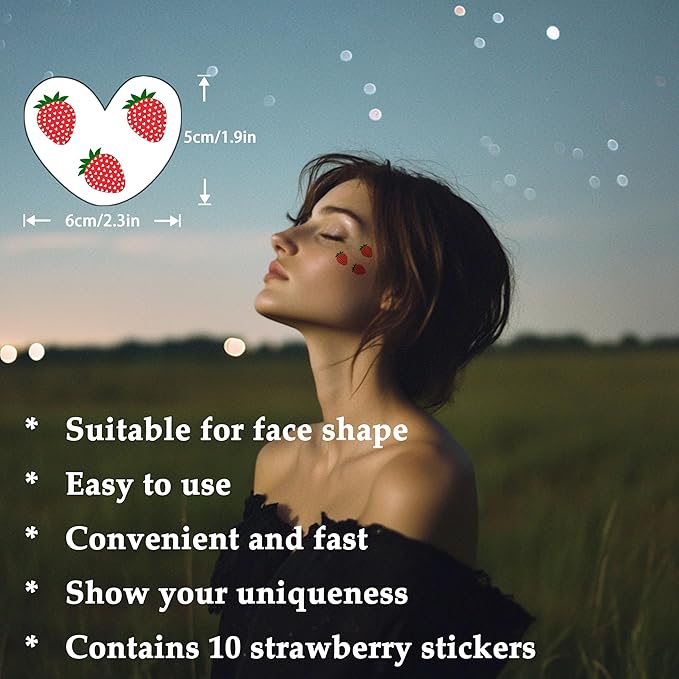 10pcs Face Makeup Patches,Strawberry Speckles, Beauty Face Makeup,Waterproof Strawberry Patches,Temporary Facial Strawberry Tattoo For Women.