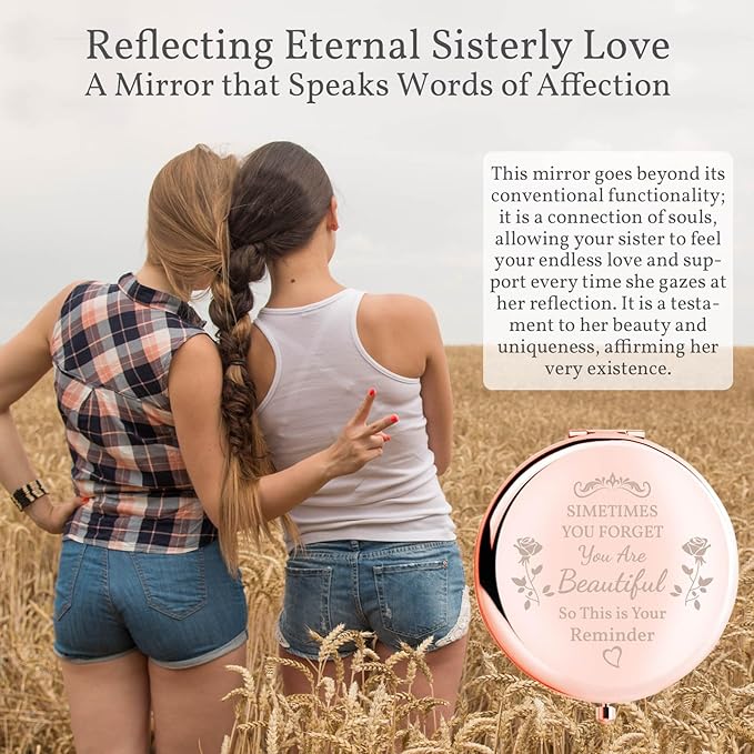 Birthday Gift for Women Mom Sister Daughter Compact Mirror, Gorgeous Rose Gold Compact Mirror Unique Birthday Gift for Wife Sisters BFF