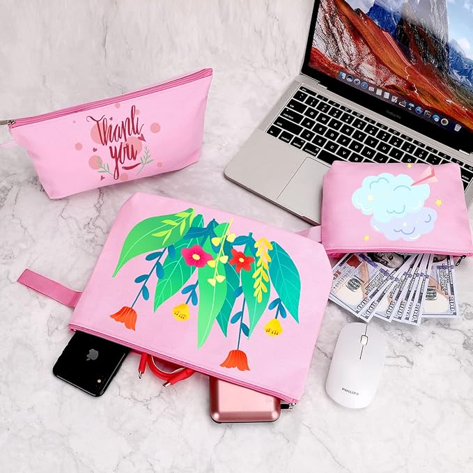 10 Pieces Cotton Canvas Makeup Bag with Bottom and Strap, Multi-Purpose Cosmetic Bag with Zipper Travel Toiletry Pouch, Blank DIY Craft Bag Pencil Bag (Pink, XS) (MN-WB07)