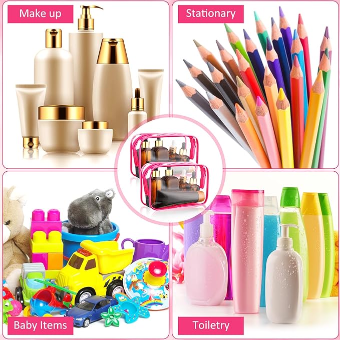 Weewooday 12 Pieces Clear Makeup Bags Cosmetic Storage Bags PVC Zipper Pouches Travel Waterproof Makeup Plastic Case for Women Organizing Toiletries Traveling Bathroom(Large,Rose Red)