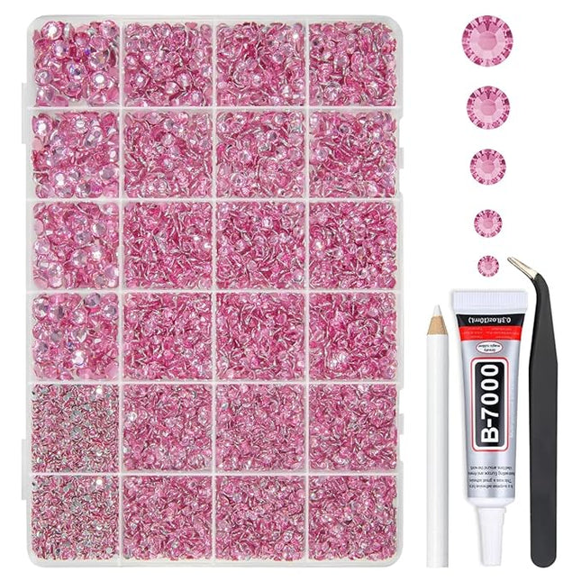 qiipii Dark Pink Crystal Resin Rhinestones w B7000 Glue for Bedazzling Crafting 2mm-6mm Flatback Stones Diamonds Crystals Gems Bedazzler Kit for Nails Face Eyes Makeup Tumblers Bottles Crafts Shoes