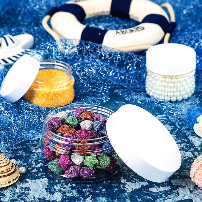 SATINIOR 24 Pieces Empty Clear Plastic Jars with Lids Round Storage Containers Wide-Mouth for Beauty Product Cosmetic Cream Lotion Liquid Butter Craft and Food (White Lid, 4 oz)