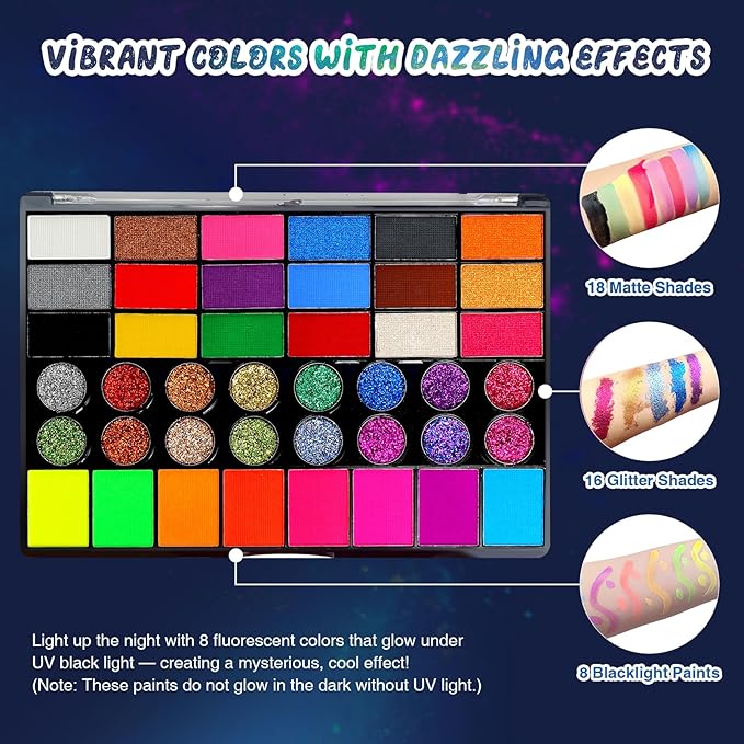 Face Painting Kit for Kids - 42 Colors Professional Face Paint Kit,Non-Toxic face Paint With Stencils, Brush, Gems. For Carnival, Halloween, Costume Makeup and Any Creative Activity with Kids