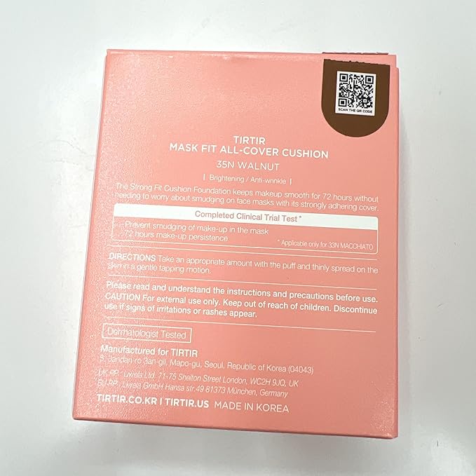 TIRTIR Mask Fit All Cover Pink Cushion Foundation | High coverage, Velvety Matte Finish, Lightweight, Flawless, Corrects Redness, Korean Cushion (#35N Walnut, Full Size, 0.63 Fl Oz)