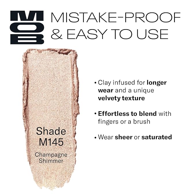 MOB Beauty Cream Clay Eyeshadow M145 – Champagne Shimmer | Skincare-Infused, Vegan, Blendable Cream-to-Velvet Finish, Buildable Pigment, Clean Eyeshadow in Sustainable, Biodegradable Compact