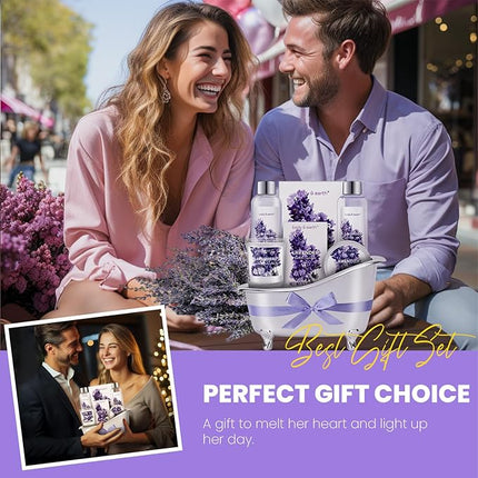 Gift Set for Women Body & Earth Gifts Set Lavender Gift Baskets For Women Bath Sets with Bubble Bath Body Lotion Scented Candle Valentine‘s Day Gifts