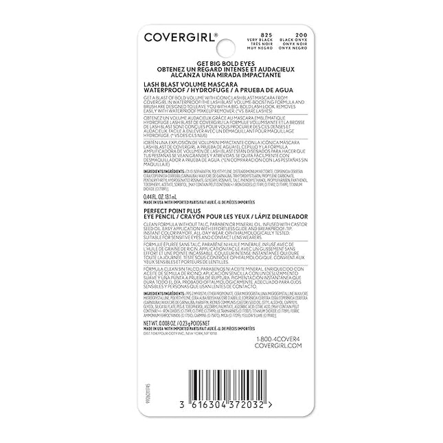 COVERGIRL Lash Blast Volume Waterproof Mascara (Very Black) & Perfect Point Plus Eyeliner Pencil (Black Onyx) - Twin Pack